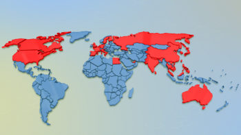 A 3D animated map showing countries affected by coronavirus